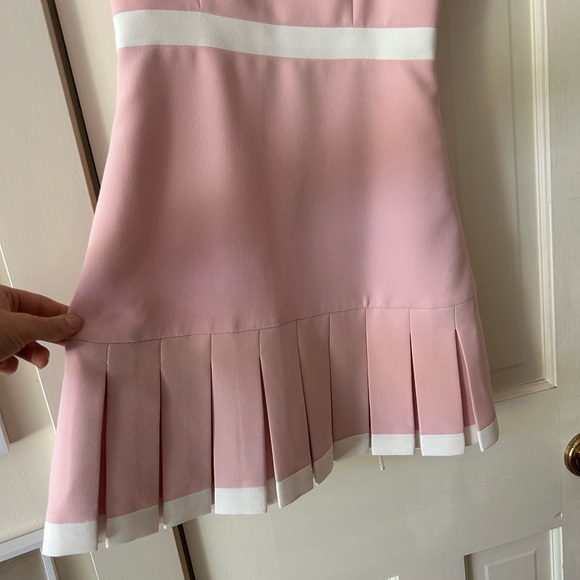 NWT Alice + Olivia Clarine square neck pleated mini dress pink & white sz 0 - Picture 6 of 8